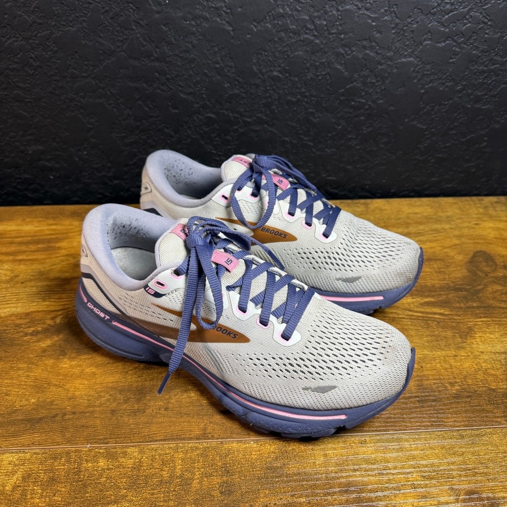 Brooks Ghost 15 1203801B492 Oyster Pink Alloy Mesh Running Shoes Womens 7.5 B